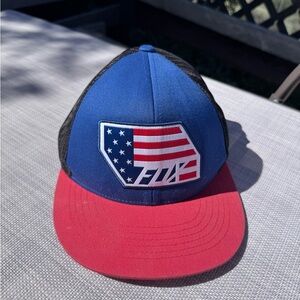 Fox Racing Motocross Red White and True Mesh Trucker Hat Adjustable Snapback Cap